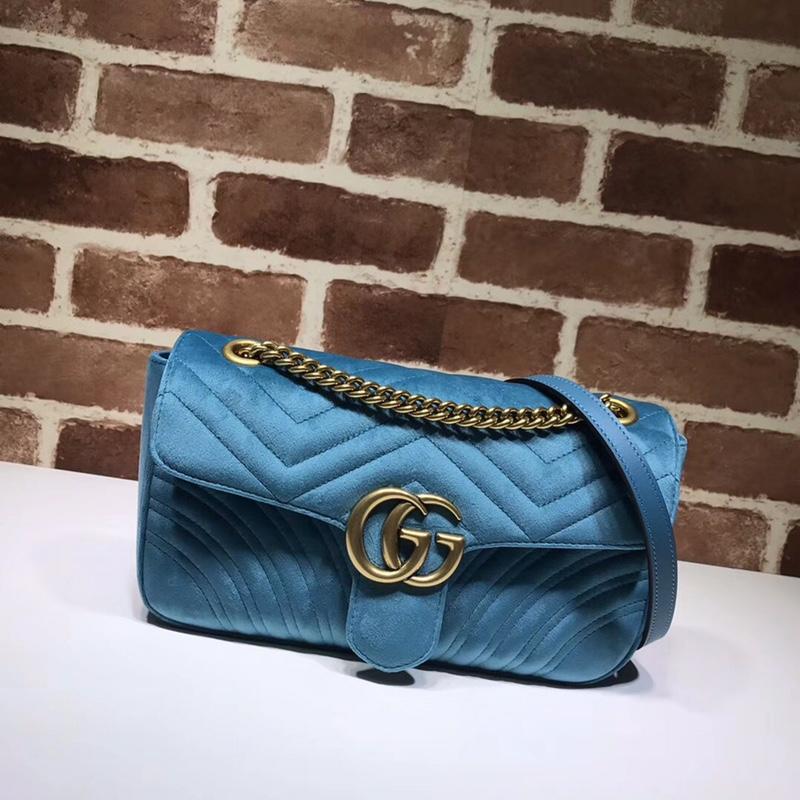 Gucci Chain Shoulder Bag 443497 Velvet Solid Light Blue